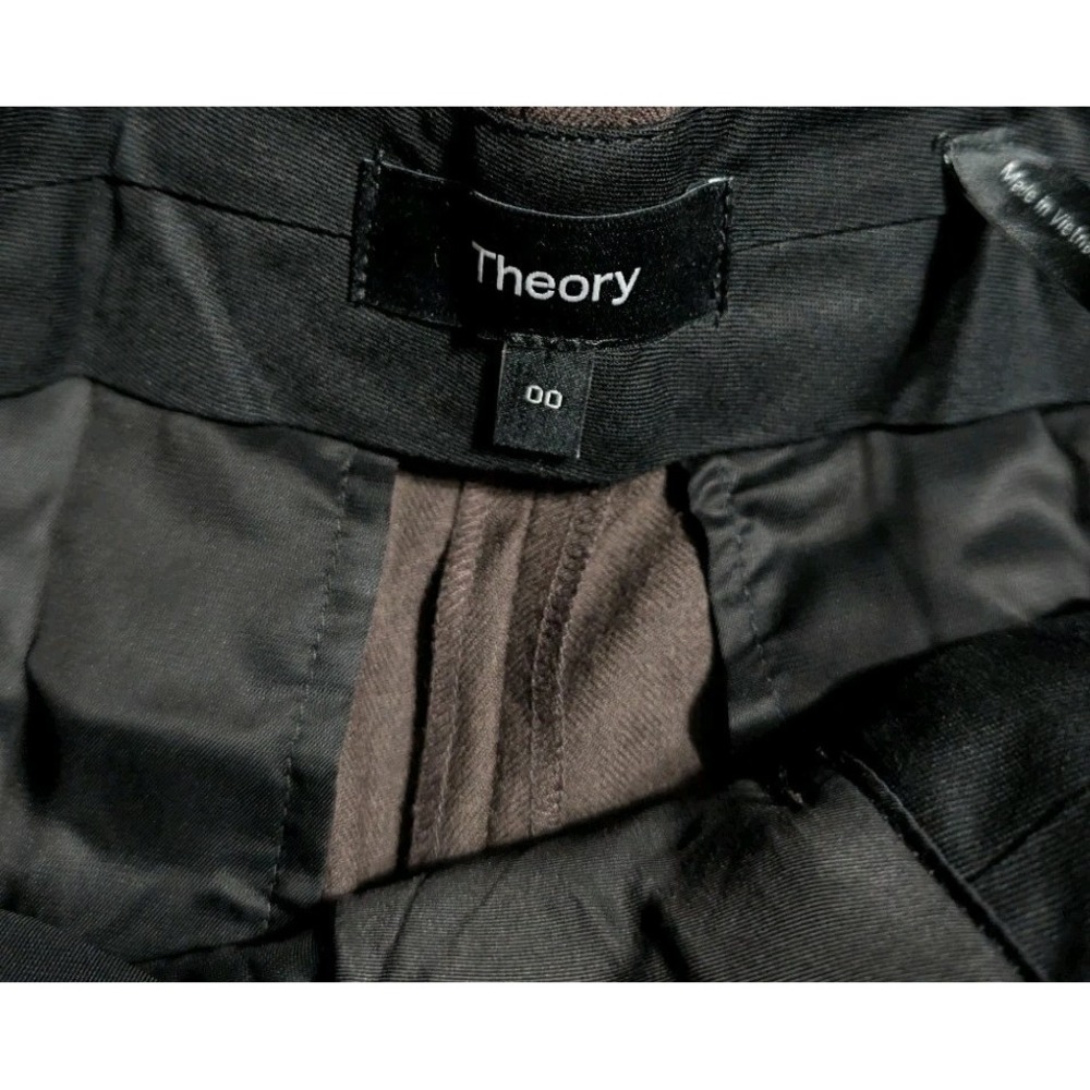 Theory Double Pleat Pants Womens 00 Cacao Brown Virgin Wool Wide Leg O0801202 - Picture 3 of 11